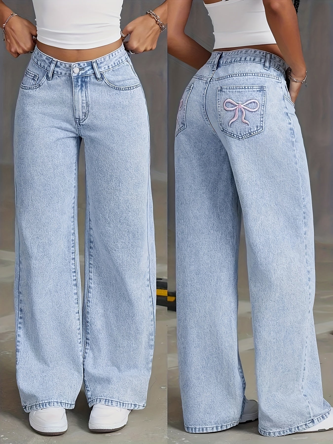 Butterfly Embroidered Denim Flares – High-Rise Wide-Leg Jeans with Y2K Style