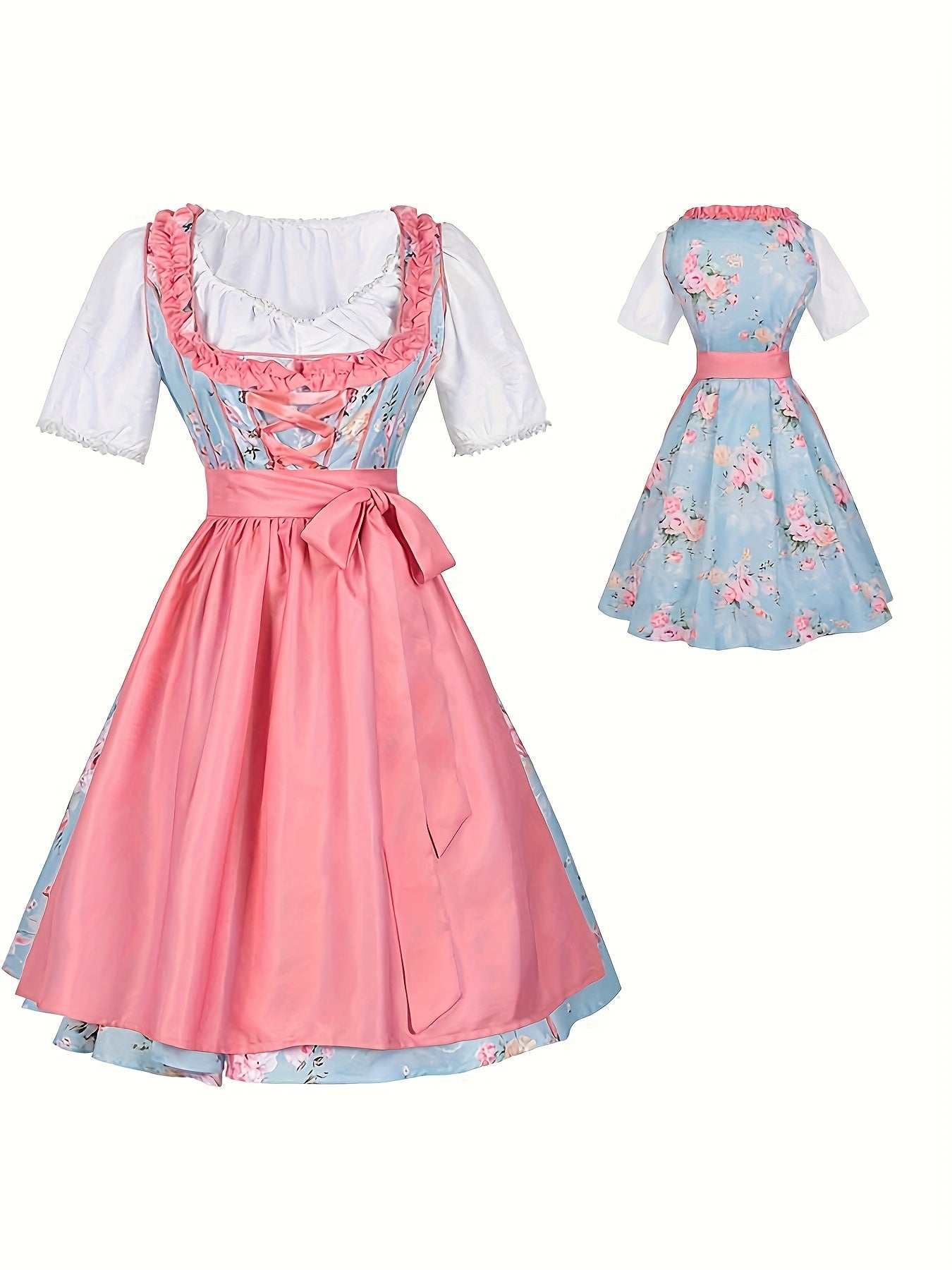 PastelBloom Dress – Knee-Length Floral Slip Dress with Corset Bodice