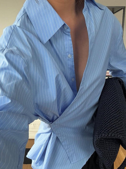 VioraLuxe™ Striped Wrap Shirt — Sculpt Your Best Self with Effortless Chic Confidence