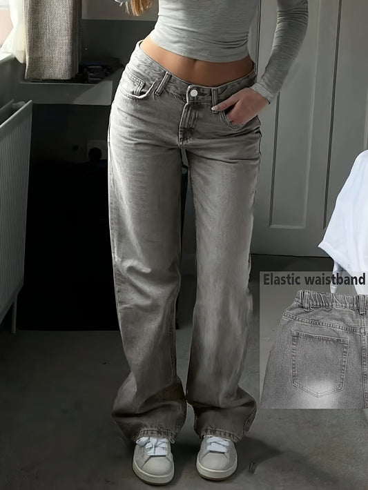 Space Gray High-Waisted Denim – Vintage Boot Cut Jeans for Casual Style