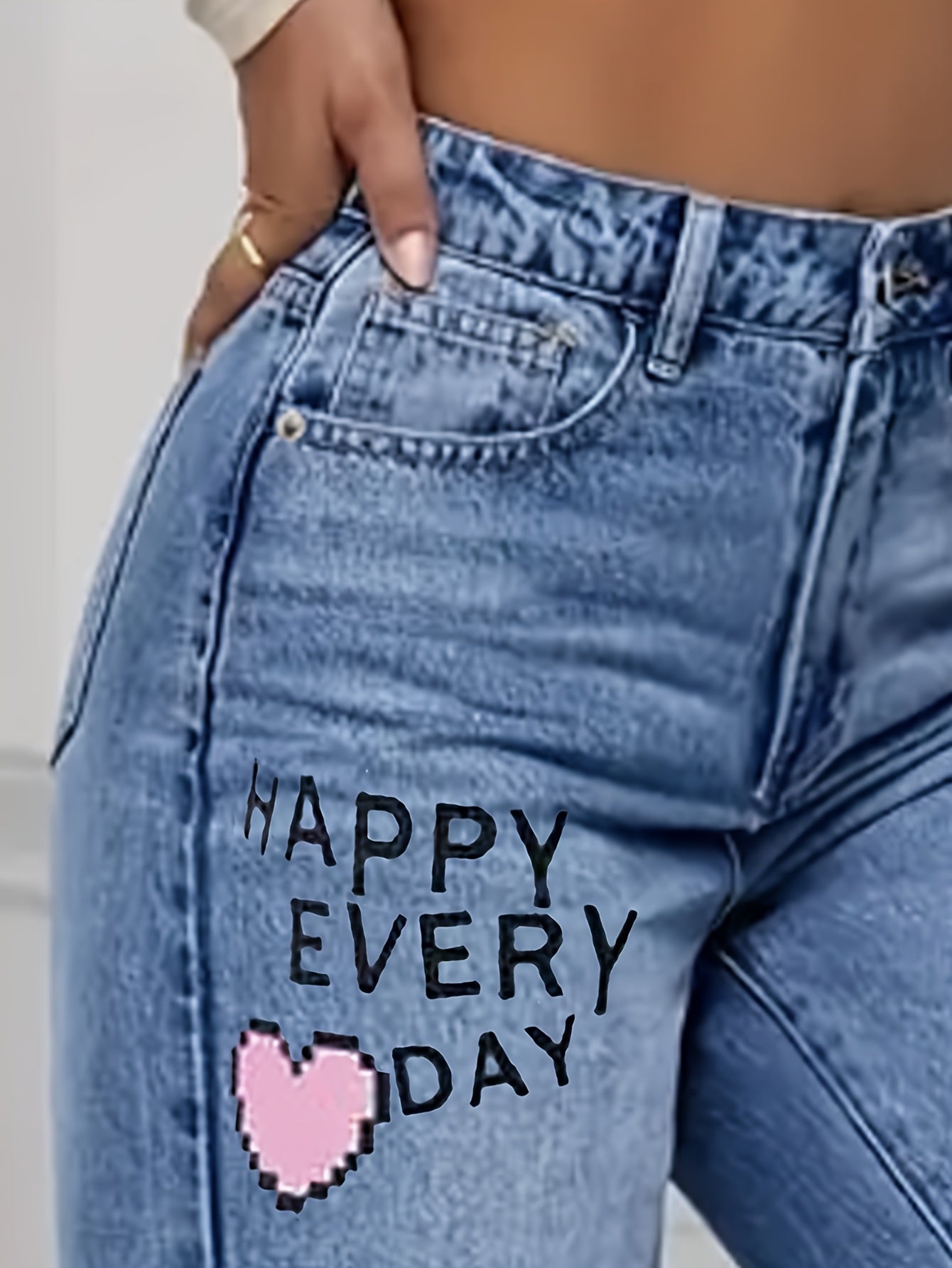 TrendFlex Jeans – High-Waist Wide-Leg Denim with Bold Graphic Prints