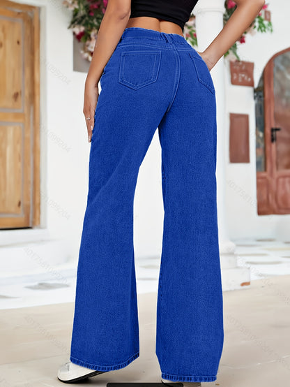 Women’s Wide-Leg Denim Cargo Pants – High-Waist with Oversized Pockets