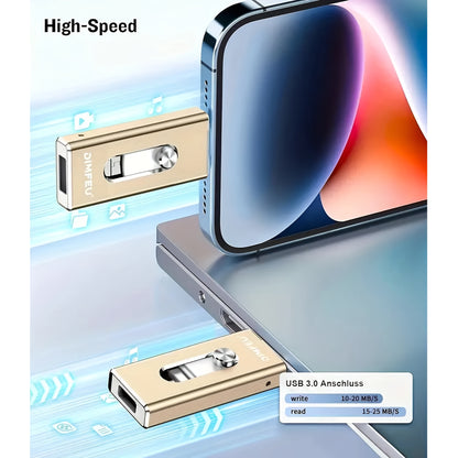 256GB Flash Drive Intended for iPhone, 128GB 64GB 32GB Memory Stick Storage Files Photos Videos Backup, Compatible with iPhone iPad Android PC, Plug and Play, Data Backup, Photo Storage, Sleek Memory Stick, Portable Drive, Efficient Performance, Sturdy Co