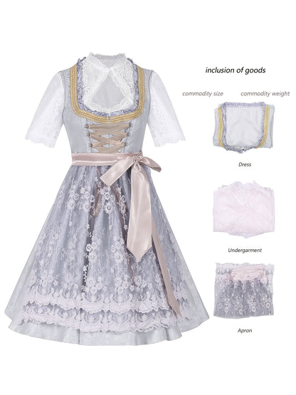 RoseVale – Romantic Alpine Dirndl Dress with Floral Lace and Satin Sash