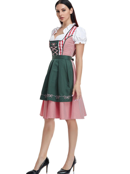 Women'S Plaid Checkered Dress with Lace-Up Back - Traditional Bavarian Costume for Oktoberfest, Festive Halloween Dress, Deep V-Neck, Umbrella Skirt, Perfect for Cosplay and Party Wear, Halloween Dress | Checkered Pattern | Laceup Detail, Halloween Costum