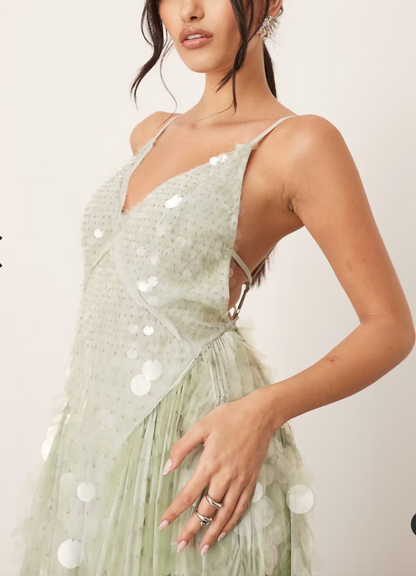 Seafoam Green Sequin Midi Dress™ — Illuminate Your Every Step