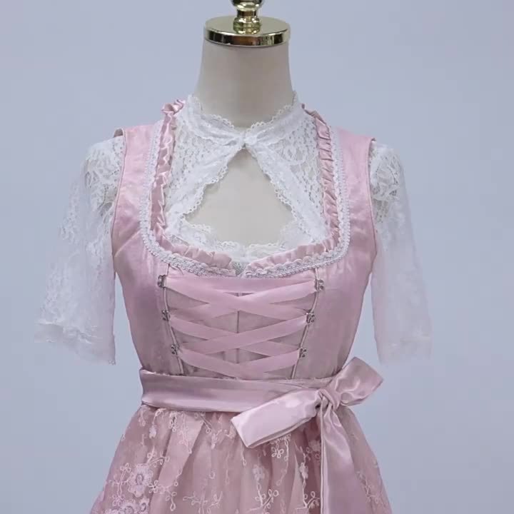 RoseVale – Romantic Alpine Dirndl Dress with Floral Lace and Satin Sash