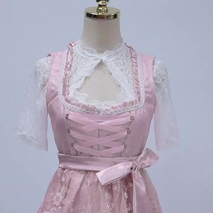 RoseVale – Romantic Alpine Dirndl Dress with Floral Lace and Satin Sash
