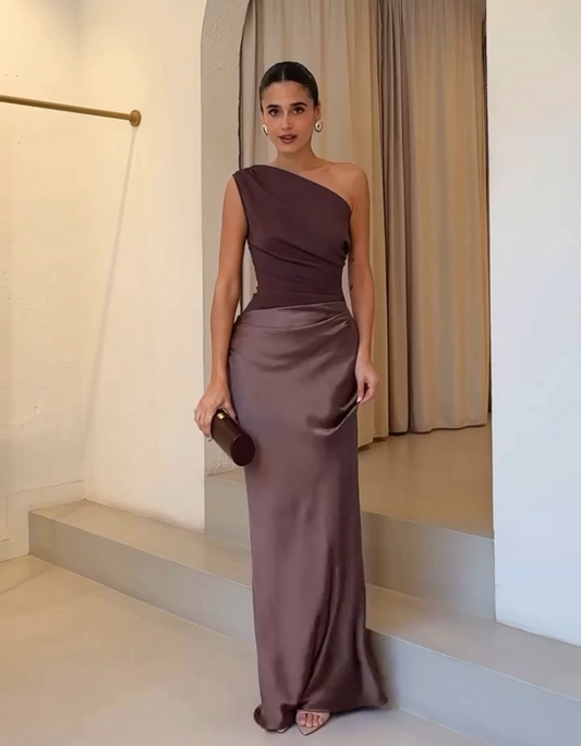 LunaVera™ Satin One-Shoulder Dress — Radiant Elegance, Flawless Fit