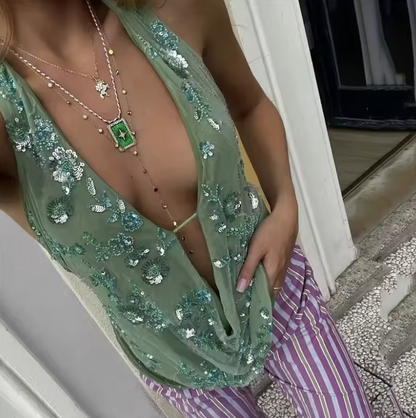 Sheer Mesh Halter™ — Airy Fit with Floral Grace