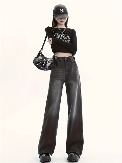RetroFlex Wide-Leg Black Jeans – High-Rise Vintage Denim for All-Day Comfort