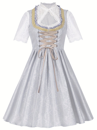 RoseVale – Romantic Alpine Dirndl Dress with Floral Lace and Satin Sash