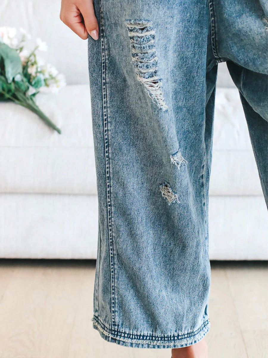 Loose Fit Distressed Denim Overalls™ — Effortless Comfort, Laid-Back Chic