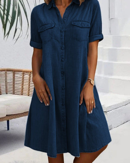 LioraCurve™ Denim Dress — Light Denim, Flattering Flow