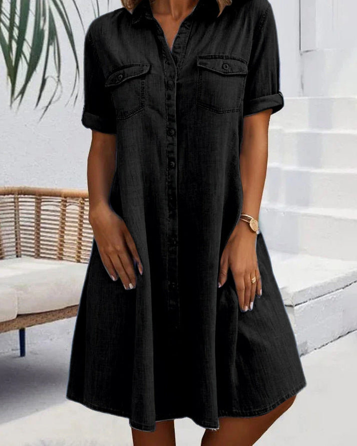LioraCurve™ Denim Dress — Light Denim, Flattering Flow