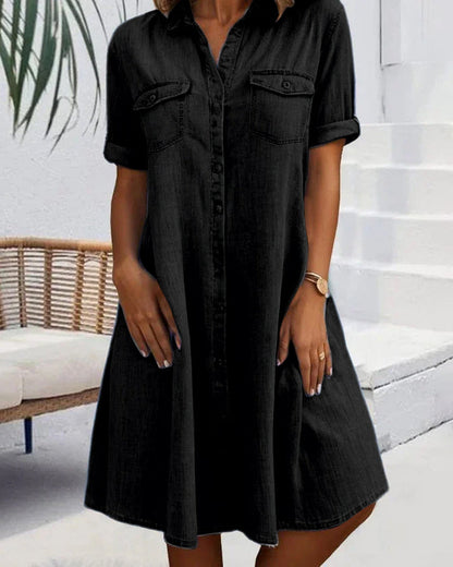 LioraCurve™ Denim Dress — Light Denim, Flattering Flow