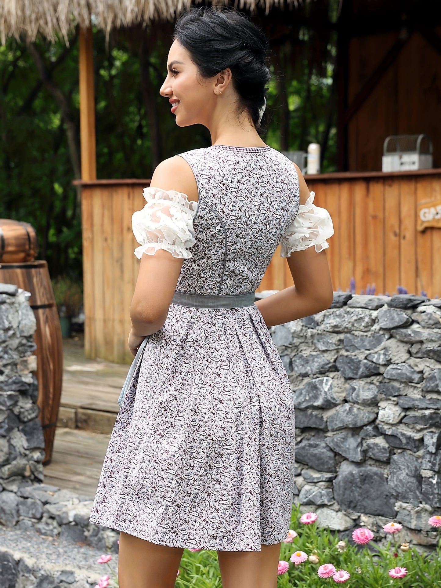 LoraLuxe Dress – Elegant Floral Embroidered Cotton Dress with Satin Ribbon Bodice