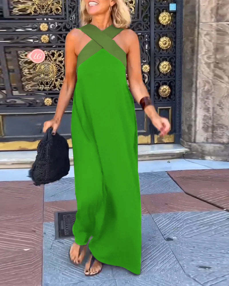 LuminaCurve™ Sleeveless Cross Halter Dress — Sculpted Silhouette, Timeless Chic