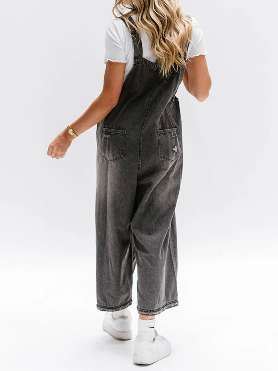 Loose Fit Distressed Denim Overalls™ — Effortless Comfort, Laid-Back Chic