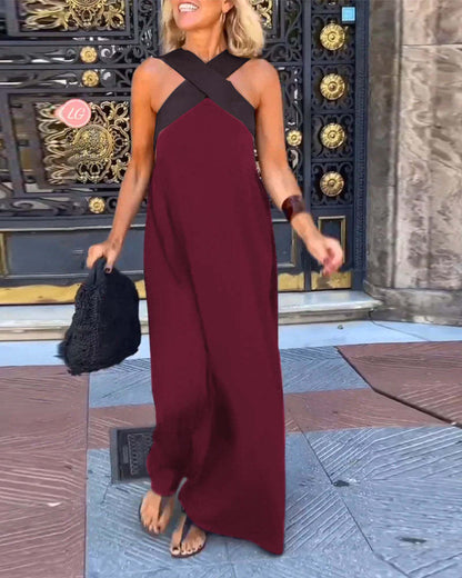 LuminaCurve™ Sleeveless Cross Halter Dress — Sculpted Silhouette, Timeless Chic