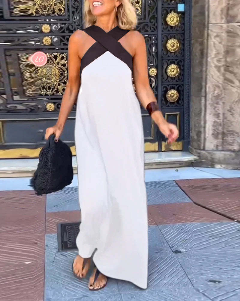 LuminaCurve™ Sleeveless Cross Halter Dress — Sculpted Silhouette, Timeless Chic