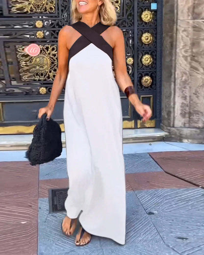 LuminaCurve™ Sleeveless Cross Halter Dress — Sculpted Silhouette, Timeless Chic