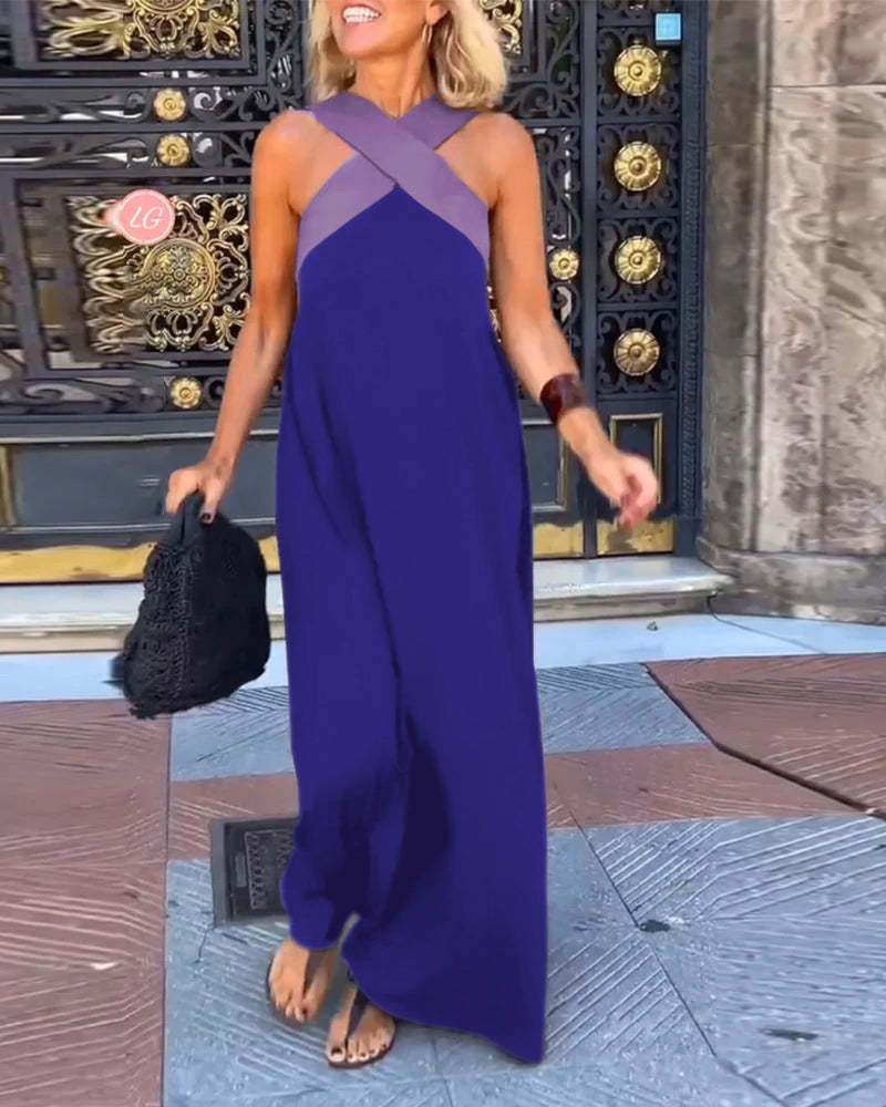 LuminaCurve™ Sleeveless Cross Halter Dress — Sculpted Silhouette, Timeless Chic