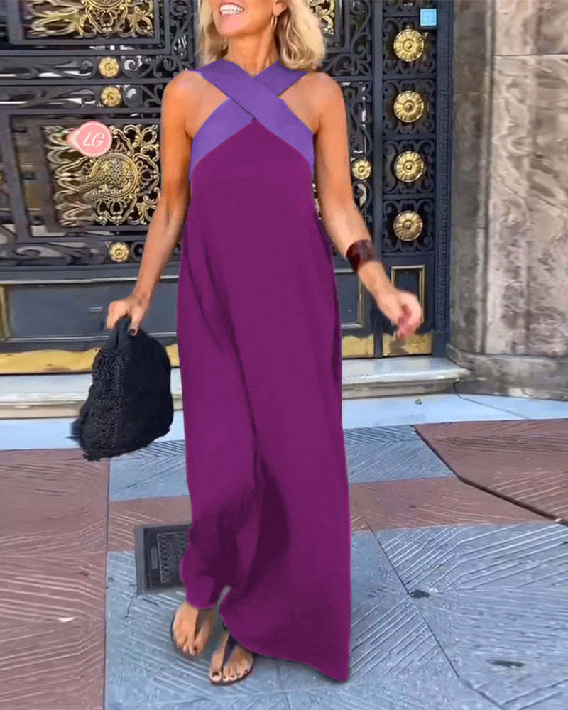 LuminaCurve™ Sleeveless Cross Halter Dress — Sculpted Silhouette, Timeless Chic