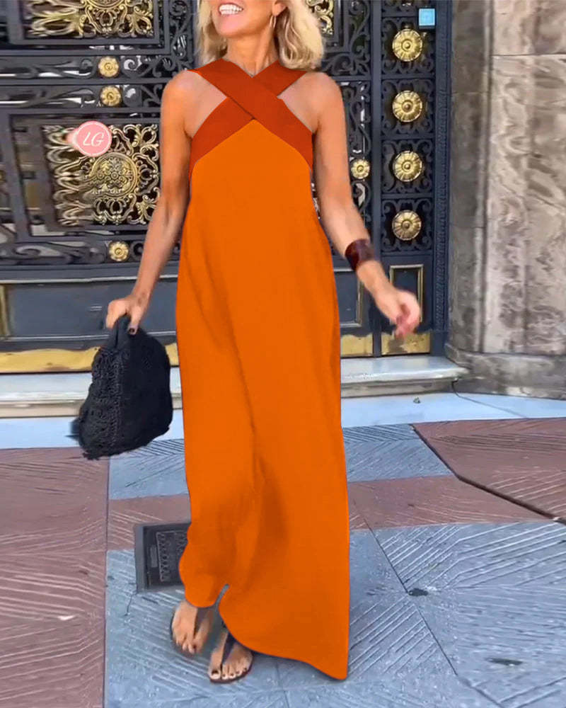 LuminaCurve™ Sleeveless Cross Halter Dress — Sculpted Silhouette, Timeless Chic