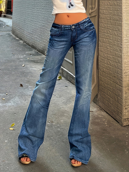 Low-Rise Wide Leg Jeans – Stylish Bootcut Denim with Stacked Hem