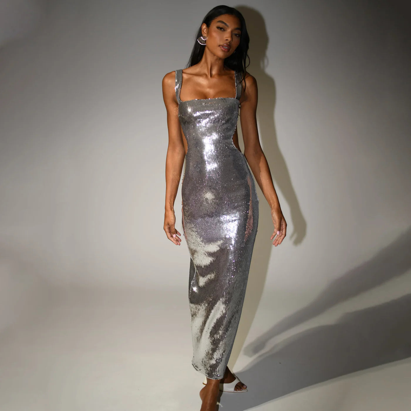 LioraGlint™ Maxi Dress — Sculpted Shine, Effortless Elegance