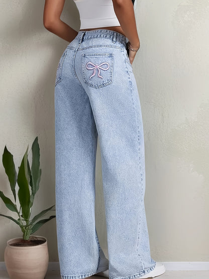 Butterfly Embroidered Denim Flares – High-Rise Wide-Leg Jeans with Y2K Style
