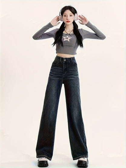 RetroFlex Wide-Leg Black Jeans – High-Rise Vintage Denim for All-Day Comfort