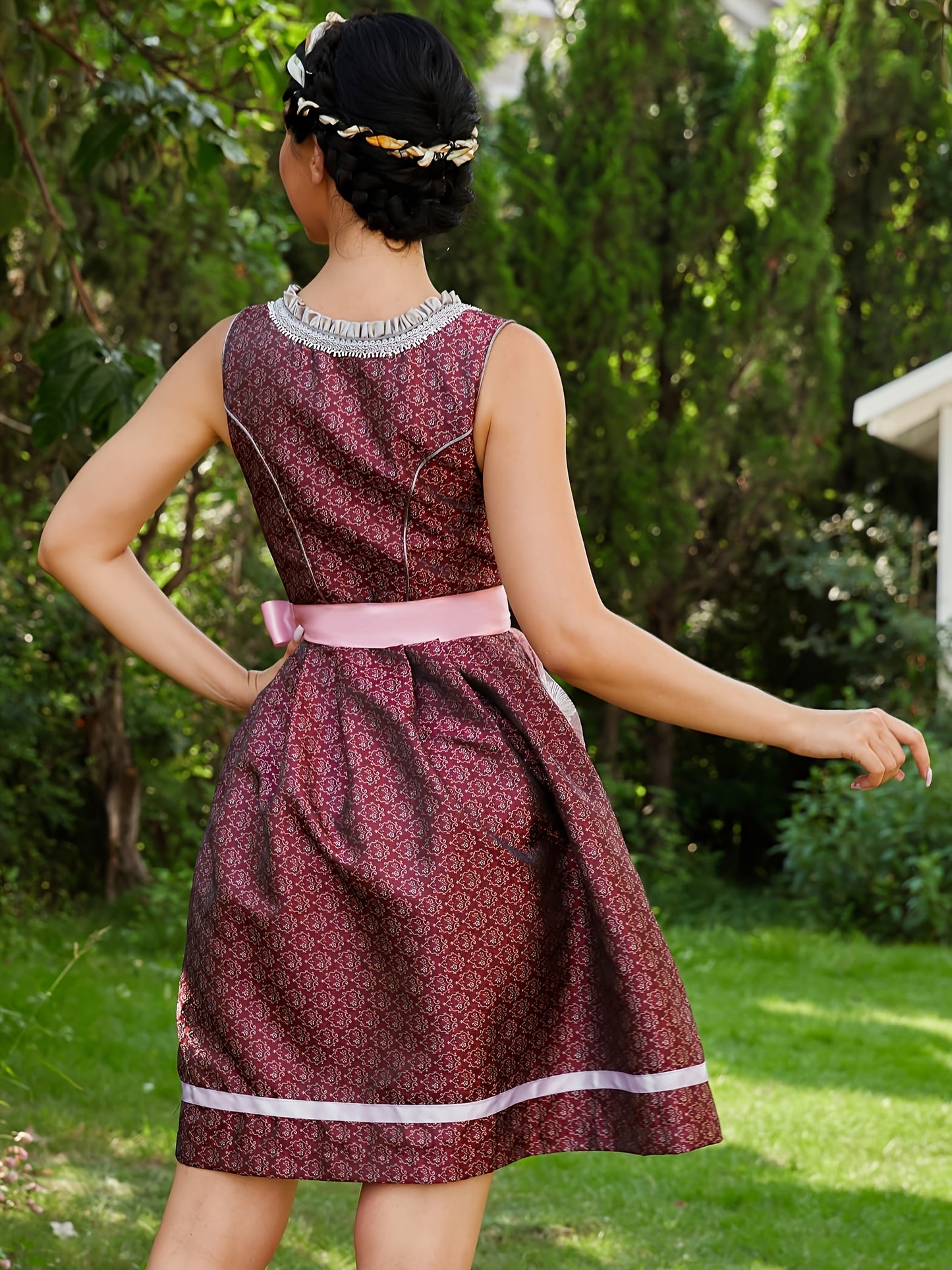 LuxeFete Dirndl Dress – Vintage-Inspired Skater Dress with Embroidered Overlay