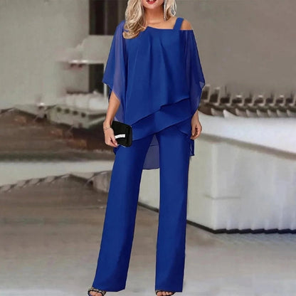 MaraisVue™ Navy Blue Cold-Shoulder Jumpsuit — Sleek Comfort Meets Evening Elegance