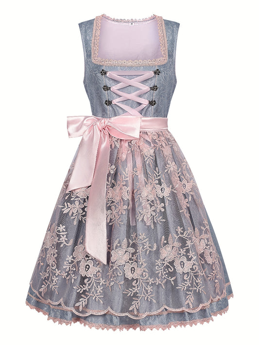 VintaBloom Corset Dress – Elegant Lilac Floral Jacquard Bavarian Dress