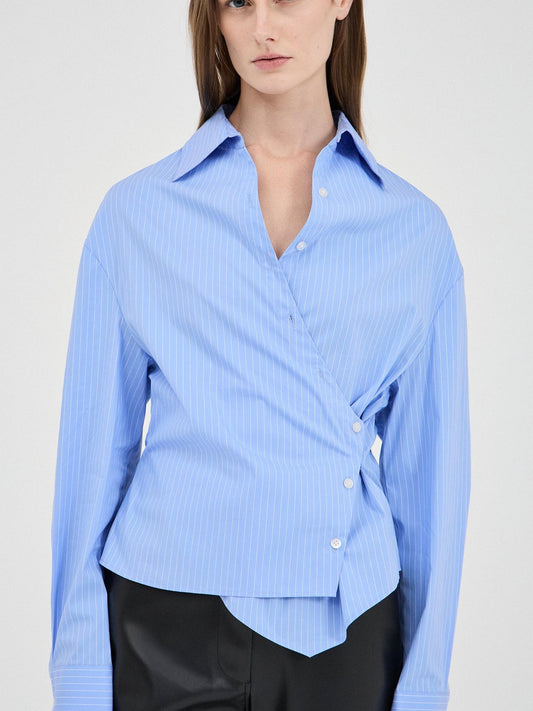 VioraLuxe™ Striped Wrap Shirt — Sculpt Your Best Self with Effortless Chic Confidence