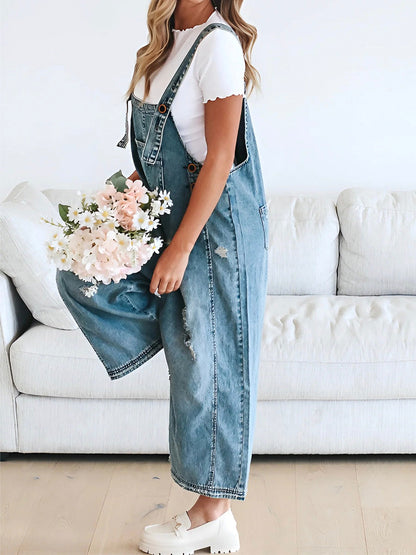 Loose Fit Distressed Denim Overalls™ — Effortless Comfort, Laid-Back Chic