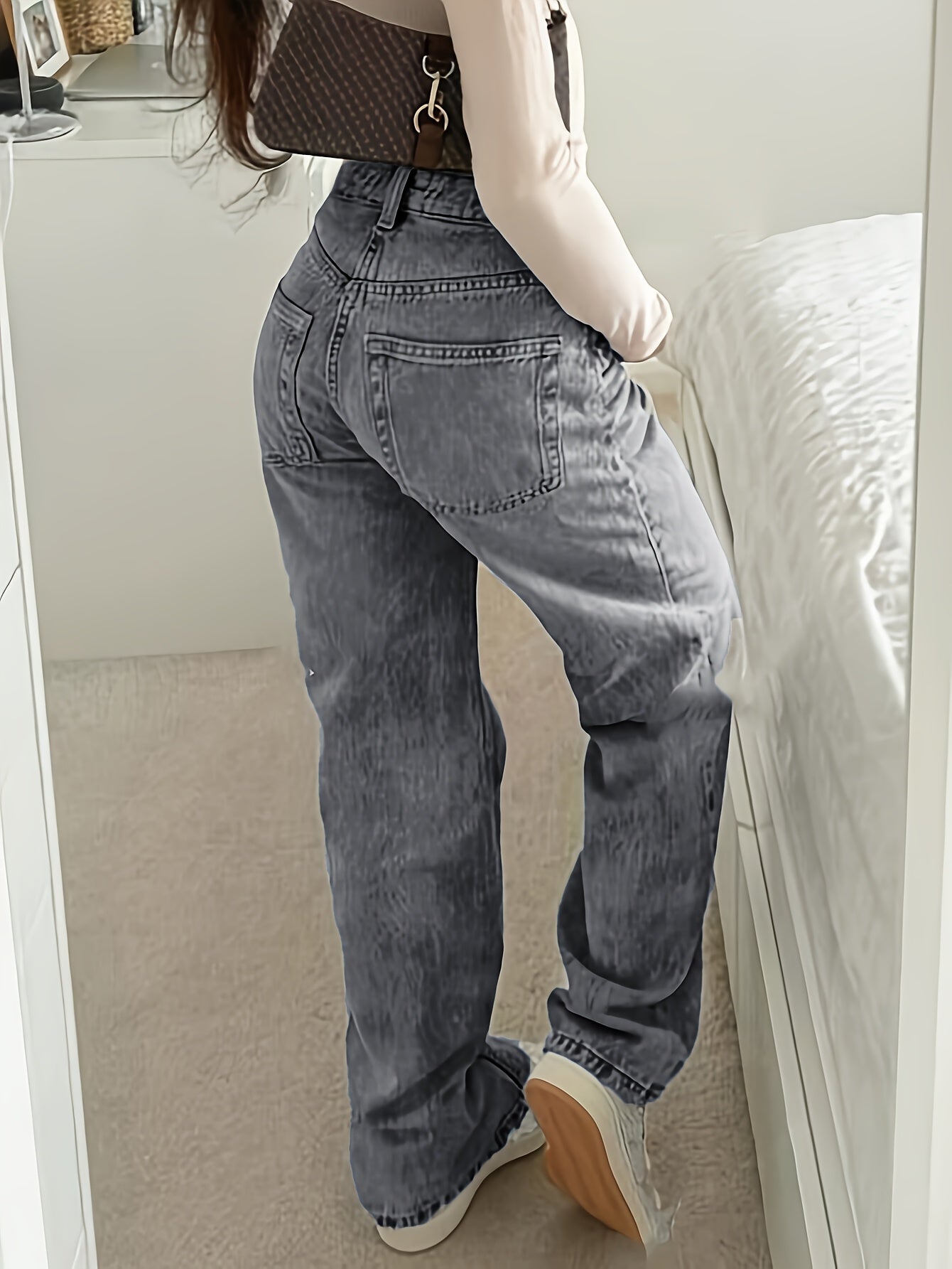Space Gray High-Waisted Denim – Vintage Boot Cut Jeans for Casual Style