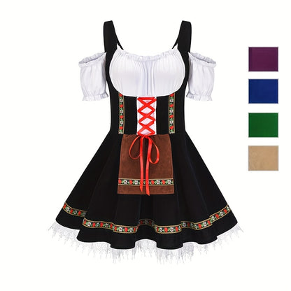 FestiCharm Dirndl Dress – Traditional Bavarian Oktoberfest Dress with Floral Trim and Apron