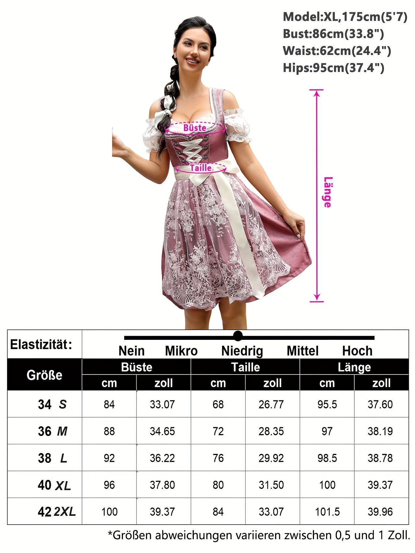 Pink Women's Dirndl Dress – Vintage Bavarian Style Oktoberfest Costume