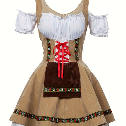AlpineDirndl Dress – Flirty Alpine-Inspired Dress with Floral Trims and Lace-Up Bodice