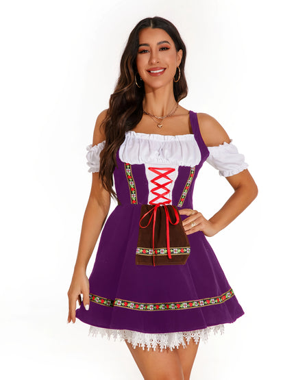 VividLuxeDirndl – Off-Shoulder Fit-and-Flare Bavarian Dress for Oktoberfest