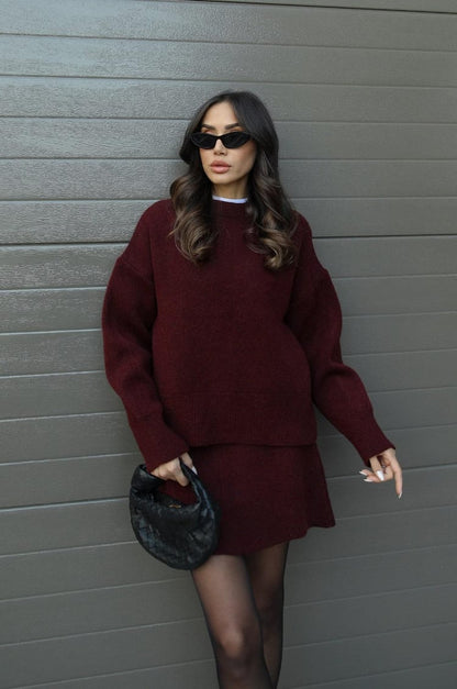 Nadia Skirt & Jumper Set™ — Cozy Chic in Rich Bordeaux