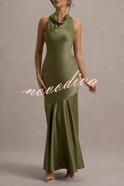 Satin Halter Dress™ — Draped Elegance, Tailored Comfort