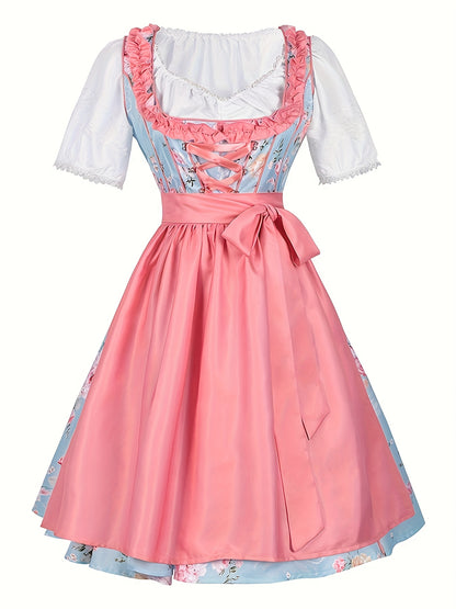 PastelBloom Dress – Knee-Length Floral Slip Dress with Corset Bodice