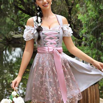 LuxeWeave Vintage Dirndl – Elegant Bavarian Dress with Floral Embroidery