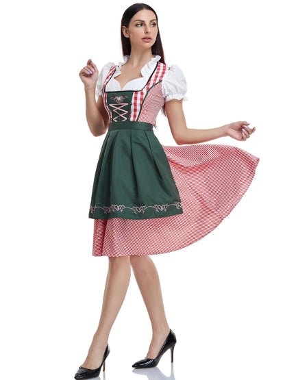 Women'S Plaid Checkered Dress with Lace-Up Back - Traditional Bavarian Costume for Oktoberfest, Festive Halloween Dress, Deep V-Neck, Umbrella Skirt, Perfect for Cosplay and Party Wear, Halloween Dress | Checkered Pattern | Laceup Detail, Halloween Costum