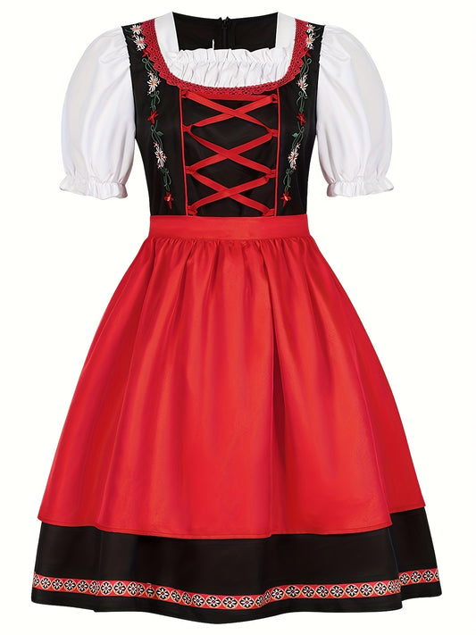 FestiLace Dirndl Dress – Traditional Alpine Folk Dress with Floral Embroidery