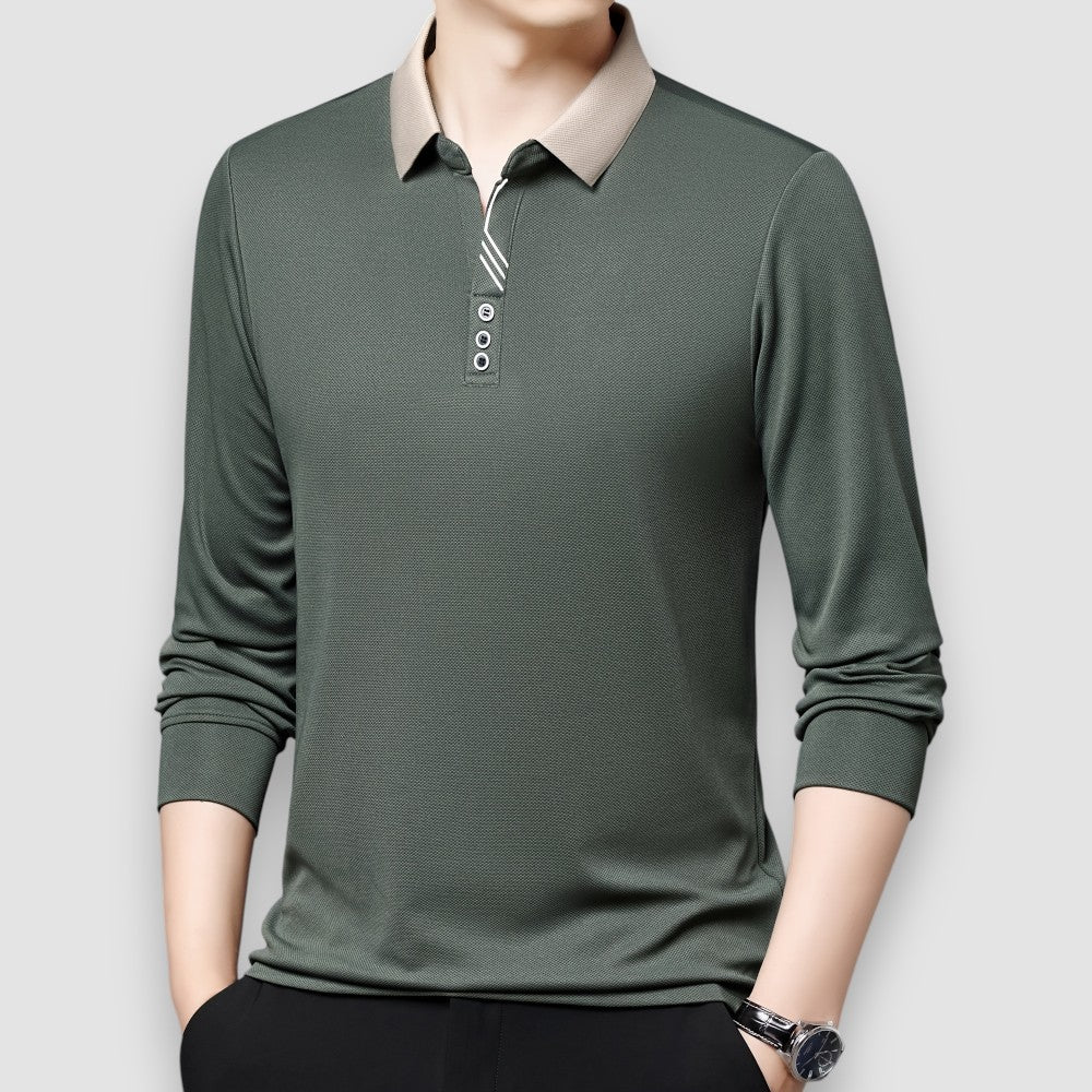 Meridian Long Sleeve Polo™ — Tailored Softness for Sharp Style